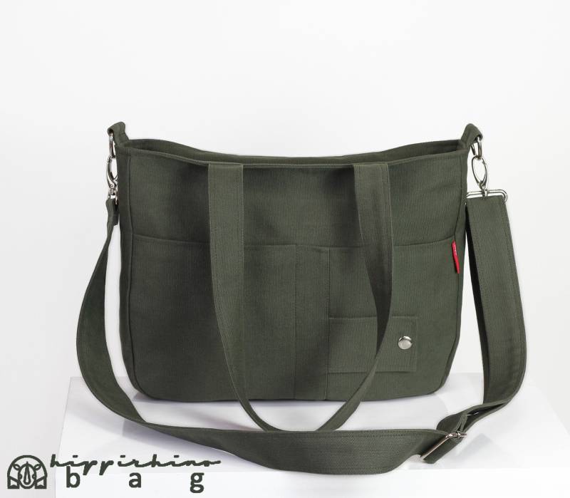 Canvas Schultertasche Crossbody Abnehmbarer Gurt Messenger Bag Reise Multi Taschen Tote Eco Baumwolle Wickeltasche Lebensmittel Lässige Tasche von hippirhino