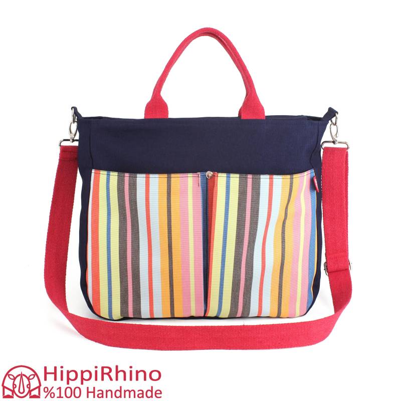 Canvas Tasche Gestreift Bunt Außentasche Mode Tote Baumwolle Gurtband Geschenk Für Sie Brautjungfern Mutter Kirche Robuste Windeltasche von hippirhino