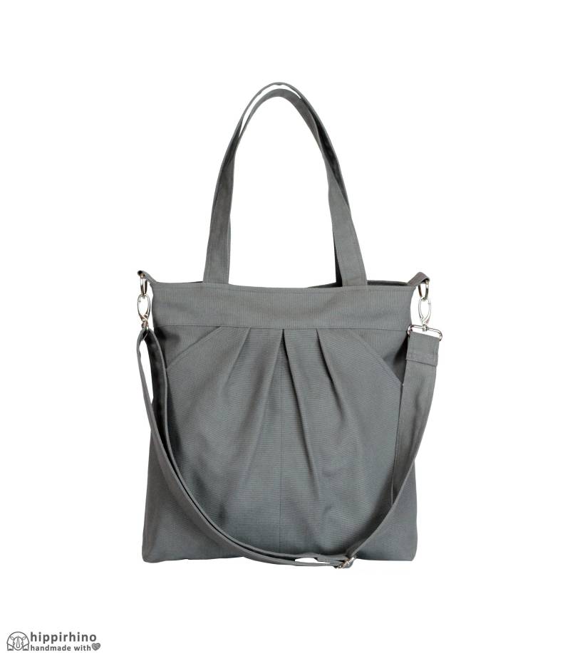 Canvas Umhängetasche Lange Abnehmbare Crossbody Riemen Grau Geldbörse Für Frauen Einkaufstasche Baumwolle Waschbar Plissierte Große Tasche Mit von hippirhino