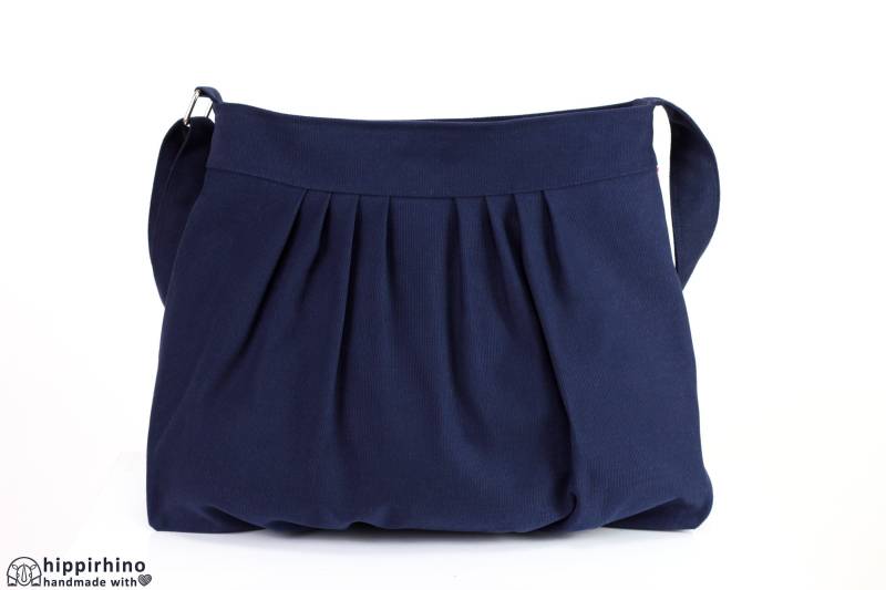 Canvas Umhängetasche Plissee Geldbörse Für Frauen Bio-Baumwolle Hobo Mittlere Größe Abendtasche Waschbar Tote Umweltfreundlich Niedlich Marineblau von hippirhino