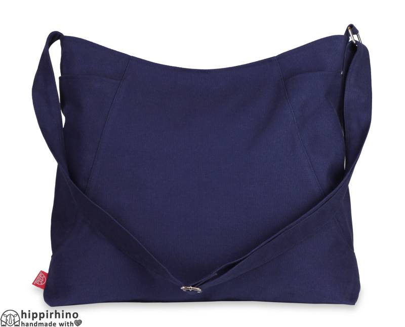 Crossbody Hobo Bag Canvas Tasche Mittelgroße Größe Umhängetasche Messenger Wickeltasche Weekender Navy Blau von hippirhino