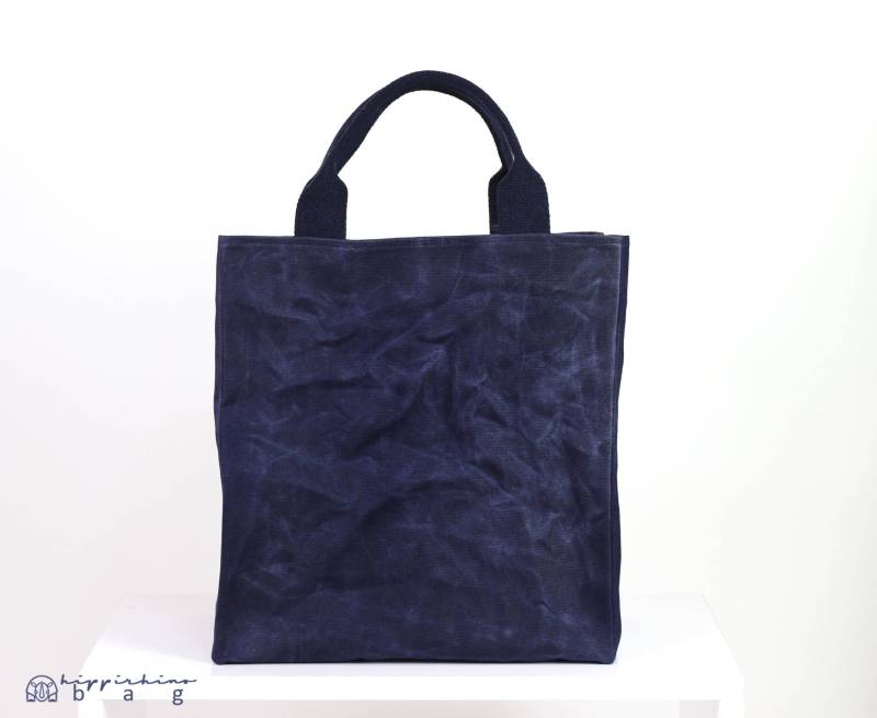 Gewachste Canvas Einkaufstasche Blau Tote Umweltfreundliche Wiederverwendbare Markttasche Starke Große Kurze Griffe Handwachsbaumwolltasche Faltbar von hippirhino