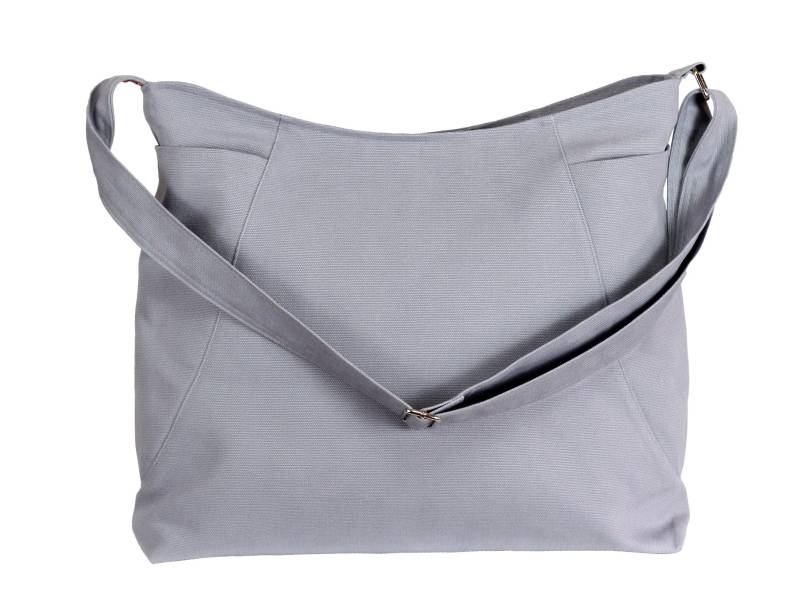 Graue Canvas Crossbody Hobo Bag Große Seitentaschen Langer Verstellbarer Riemen Reißverschluss Nette Geldbörse Messenger Gefüttert Waschbar von hippirhino