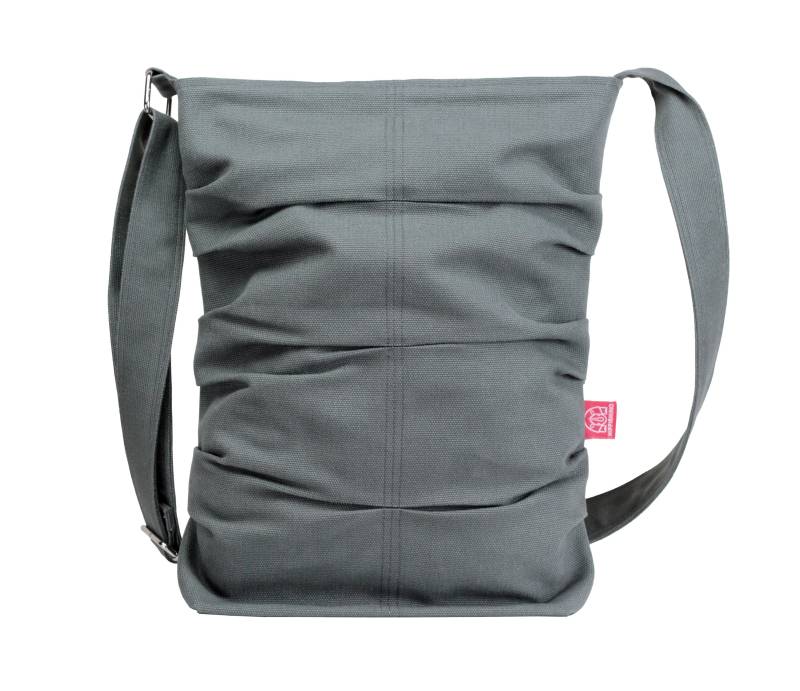 Kleine Canvas Tote Grau Plissee Tasche Crossbody Tragetasche Waschbar Gefüttert Reißverschluss Buch Tablet Handytasche Umweltfreundliche Baumwolle von hippirhino