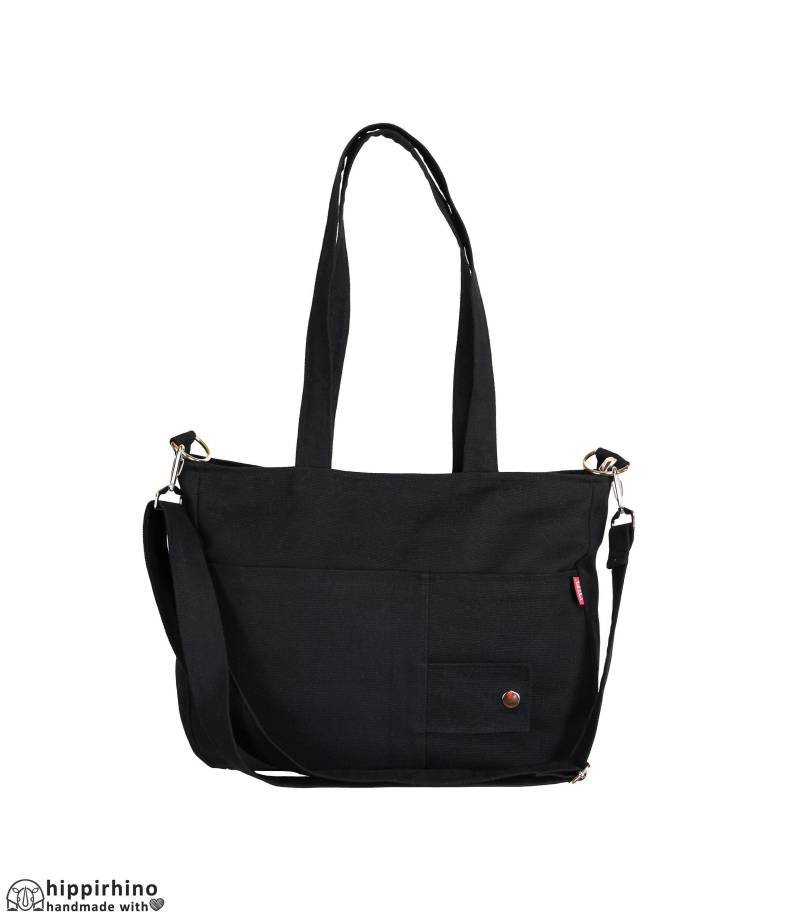 Schwarz Canvas Umhängetasche Crossbody Abnehmbarer Gurt Waschbar Alltagstasche Reißverschluss Verschluss Tote Messenger Bag Pursity Purse Für Frauen von hippirhino