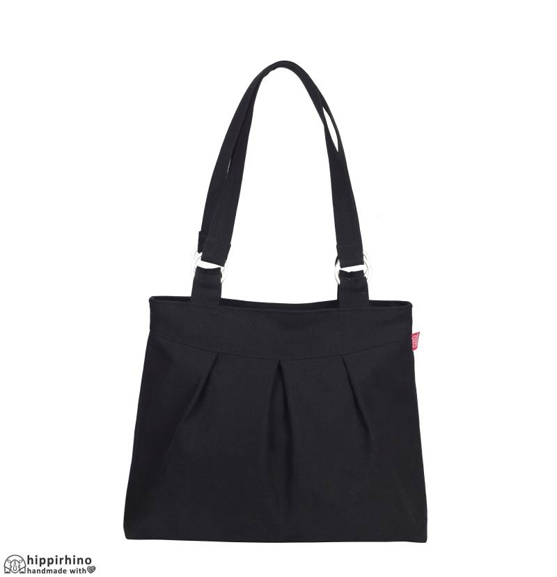 Schwarz Canvas Umhängetasche Sling Hobo Mit Reißverschluss Vintage-stil Lässig Baumwolle Tote Messenger Plissee Design Jeden Tag Handtasche von hippirhino