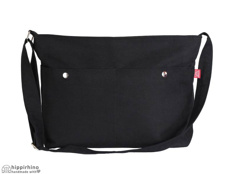 Schwarze Umhängetasche Canvas Tote Classic Style Große Reisetasche Schultertasche Männer Tasche Frauen Geldbörse Unisex Casual Waschbar Baumwolle von hippirhino