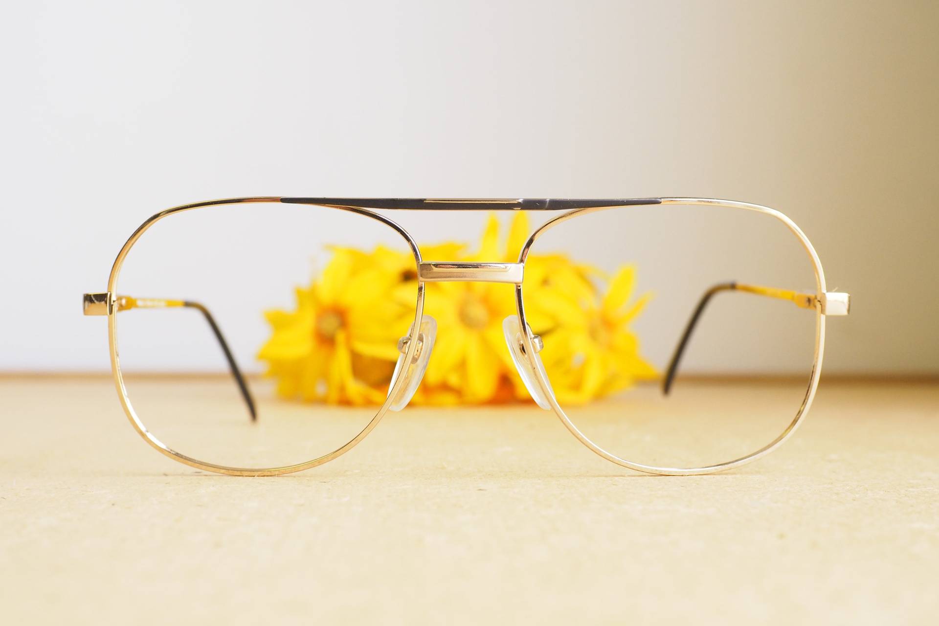 Vintage Aviator Brille 1980Er Jahre/Brille/New Old Stock/Gold Ton Mit Grauer Emaille Made in Korea By Prava von hisandhervintage