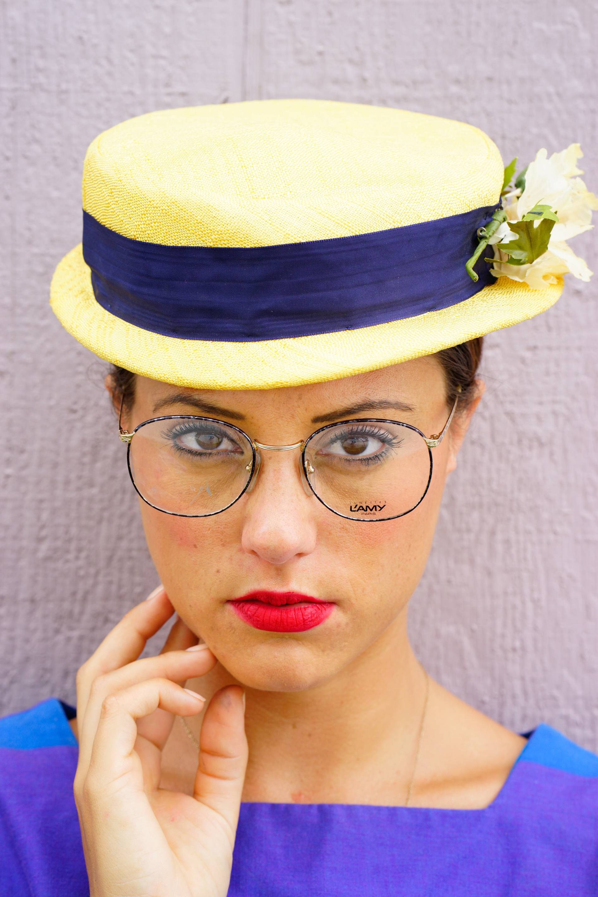 Vintage Brille 1990S Wire Rim Von Lamy Made in France New Old Stock Frames Blau Gesprenkelte Emaille Gold Ton von hisandhervintage