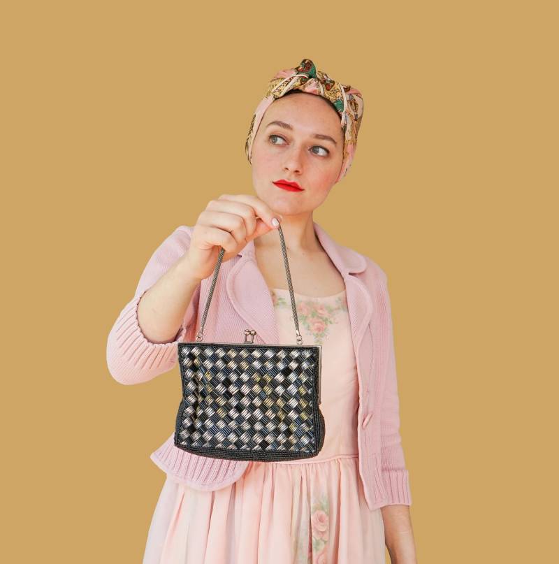 Vintage Diamant Perlen Clutch Geldbörse/ 50Er 60Er Jahre Frau Handtasche/ Gala Abend Taschen/ Alte Hollywood Glam Tasche von hisandhervintage