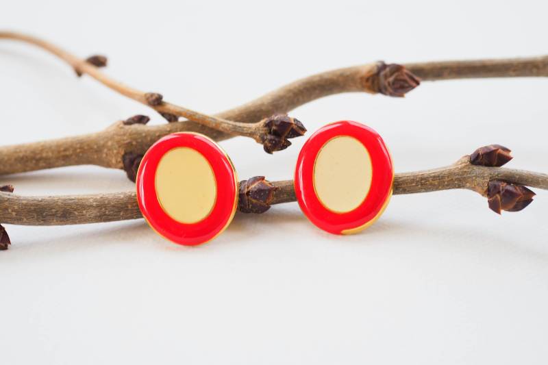 Vintage Emaille Ohrringe/ Oval/ Schmuck/ 1980Er Jahre Emailleschmuck/ 80Er Ohrstecker von hisandhervintage