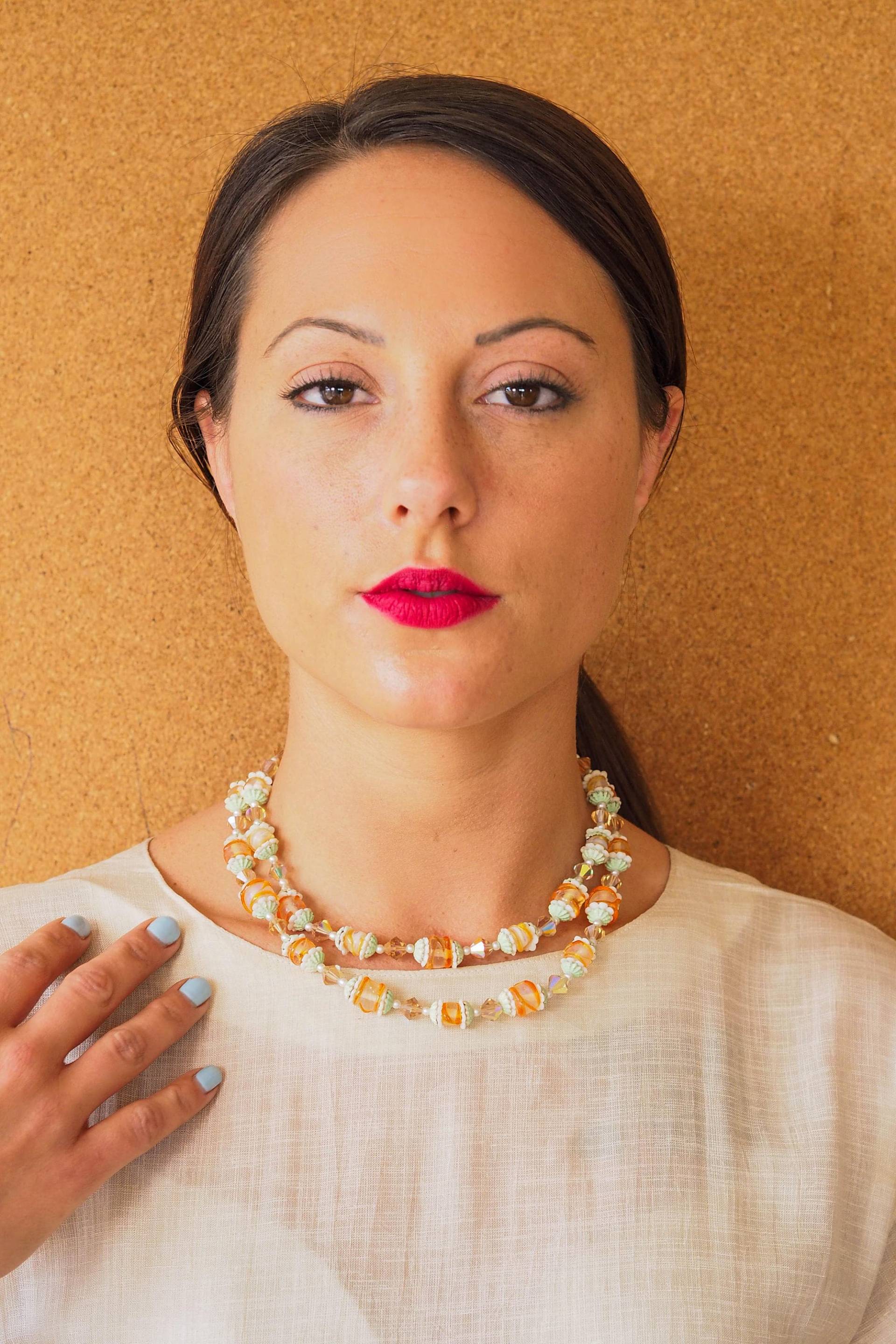 Vintage Glasperlenkette/ Multi Strang Halskette/ 1950Er Jahre Retro Schmuck/ Aurora Borealis Perlenkette von hisandhervintage