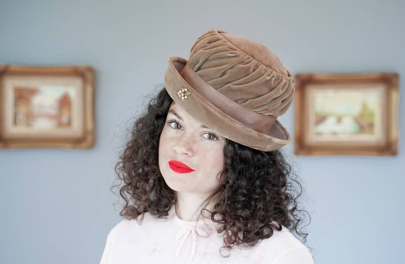 Vintage Samt Hut, Frauen Bowler 1950Er-60Er Jahre Kirchen Herbst Winter Retro Mcm Hut von hisandhervintage