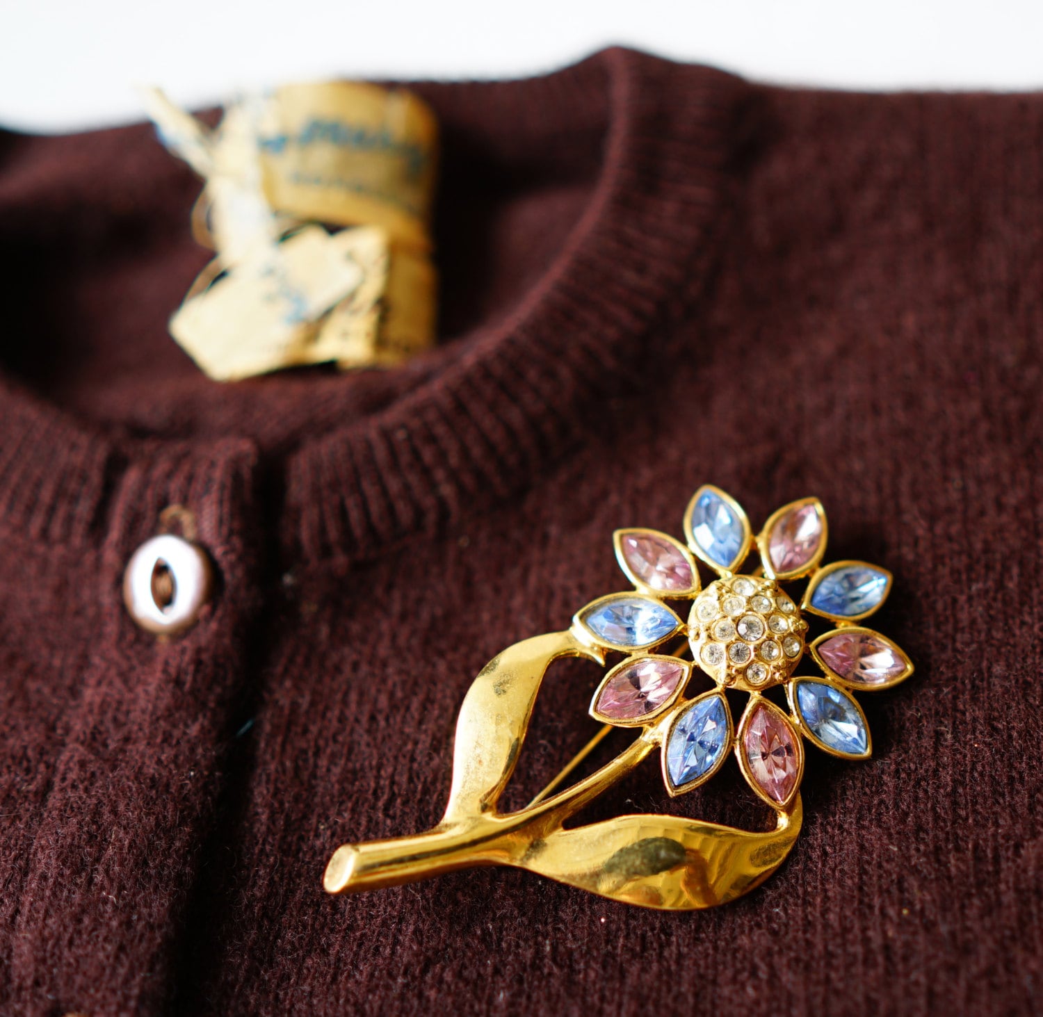 Vintage Schmuck, Brosche, Pin, 1950Er Antique Modeschmuck, Blumen Retro Strass Brosche von hisandhervintage