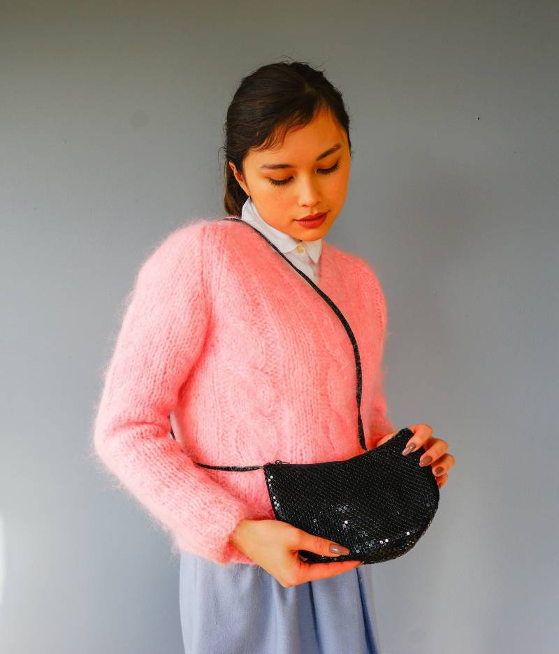 Vintage Schwarze Geldbörse/ 1970Er Jahre/ 1980Er Schultertasche/ Metallnetztasche/ Handtasche von hisandhervintage