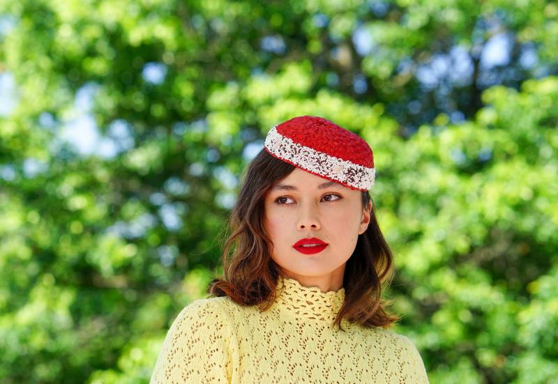 Vintage Stroh Perlen Calot Hut, Halbhut, 1950Er-60Er Jahre Tea-Party Cocktailhut, Frauenhut, Mcm Hut Vintage Stroh Perlen Calot Hut, Halbhut, 1950Er-60Er Jahre Tea-Party Cocktailhut, Frauenhut, Mcm Hut von hisandhervintage