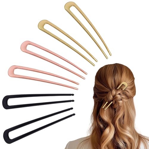 hisial Französische Haarnadeln aus Metall für Damen, U-Form, 9,9 cm, Vintage-Gabel für Frisuren-Zubehör (Schwarz/Gold/Rotgold), 6 Stück von hisial