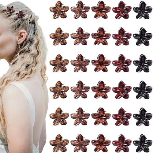 hisial Mini-Blumen-Haarspangen für Damen und Mädchen, kleine Haarklammern, niedlich, kleine Haarspangen, dekoratives Haar-Accessoire (Hellschwarz/Bernstein), 30 Stück von hisial