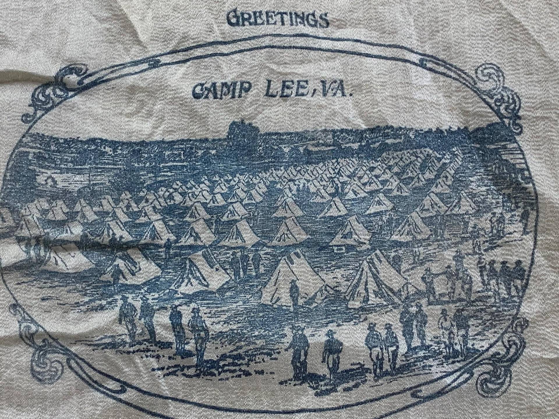 Antikes Vintage Wwi Sweetheart Taschentuch 10x11" > Camp Lee, Va Gruss - Zeltlager Illustriertes Bild, Gedicht von historyofagirl