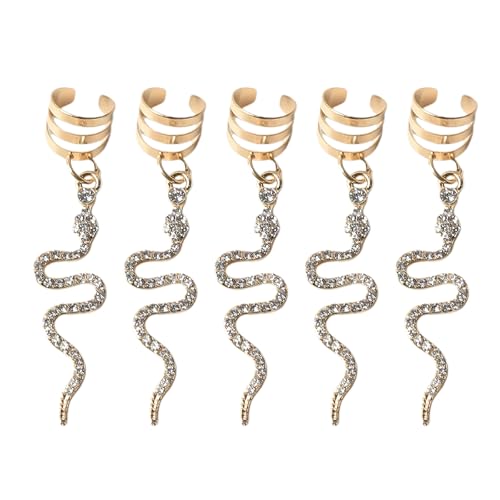 5 Stücke von Gold Schlange Form Haar Manschetten für Zöpfe Locen Lostr Lostr Perlen Wikinger Haarschmuck Metall Zöpfe Schmuck Haar Dekoration für Frauen und Männer von hiwhale