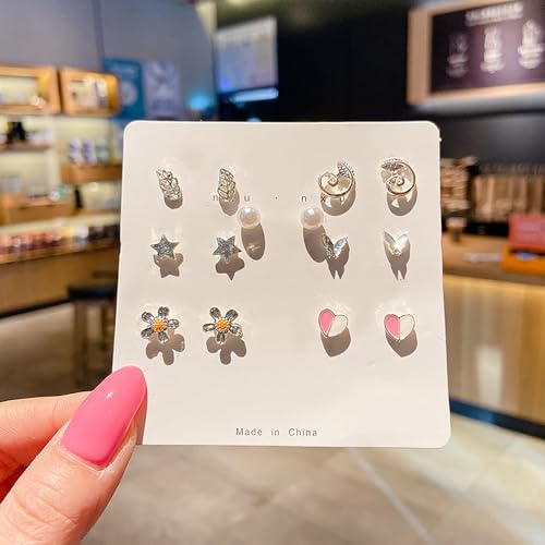 Mode Ohr stecker Set für Frauen Statement Herz Stern Schneeflocke Blume Kristall Perle eine Woche minimalist ische Set Ohrringe Geschenk von hiwhale