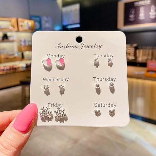 Mode Ohr stecker Set für Frauen Statement Herz Stern Schneeflocke Blume Kristall Perle eine Woche minimalist ische Set Ohrringe Geschenk von hiwhale