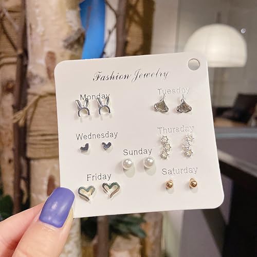 Mode Ohr stecker Set für Frauen Statement Herz Stern Schneeflocke Blume Kristall Perle eine Woche minimalist ische Set Ohrringe Geschenk von hiwhale
