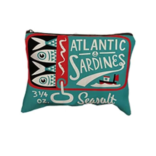 Vintage Canvas Kosmetik Tasche, einfache Make-up-Clutch mit großer Kapazität für Frauen, Retro-Sardinen und Olivenöl Design, Reisetasche von hiwhale