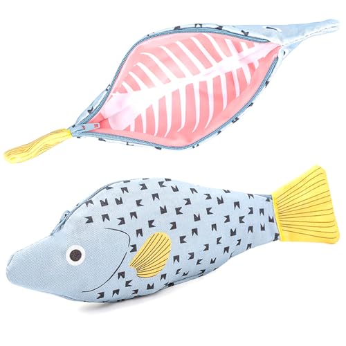 hiwhale Fisch Form Neuheit Bleistift hülle Fischs Tift Beutel Fisch münze Geldbörse Lustiger Bleistift Beutel mit simuliertem Fischbein Futter, Geburtstags Geschenk von hiwhale