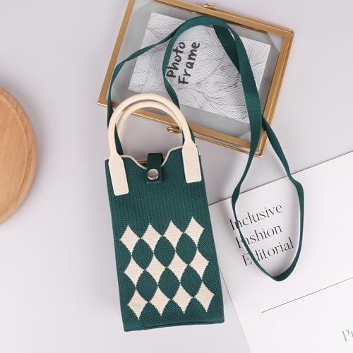 hiwhale Modische Karierte Handy tasche Damen Crossbody Mini-Tasche kleine niedliche leichte vier Jahreszeiten Handtasche Stricktaschen von hiwhale