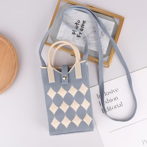 hiwhale Modische Karierte Handy tasche Damen Crossbody Mini-Tasche kleine niedliche leichte vier Jahreszeiten Handtasche Stricktaschen von hiwhale