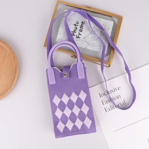 hiwhale Modische Karierte Handy tasche Damen Crossbody Mini-Tasche kleine niedliche leichte vier Jahreszeiten Handtasche Stricktaschen von hiwhale