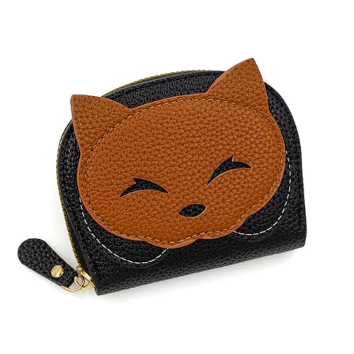 hiwhale Niedliche Fox Frauen Geldbörse aus PU-Leder Mini-Geldbörse mit Mehreren Steckplätzen Kreditkarten Halter mit Reiß Verschluss Münz Taschen von hiwhale