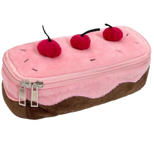 hiwhale Plüsch Feder mäppchen, große Kapazität Kawaii Kirsch Kuchen Design Fuzzy niedlichen Schule Schreibwaren Beutel von hiwhale