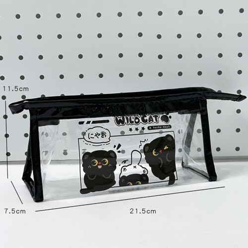 hiwhale Schicke transparente PVC, überdachte Stift Box mit großer Kapazität, entzückend schwarzes Katzen Muster Design, vielseitige Damen-Beauty-Aufbewahrung Tasche für den täglichen Gebrauch von hiwhale