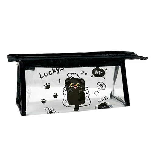 hiwhale Schicke transparente PVC, überdachte Stift Box mit großer Kapazität, entzückend schwarzes Katzen Muster Design, vielseitige Damen-Beauty-Aufbewahrung Tasche für den täglichen Gebrauch von hiwhale