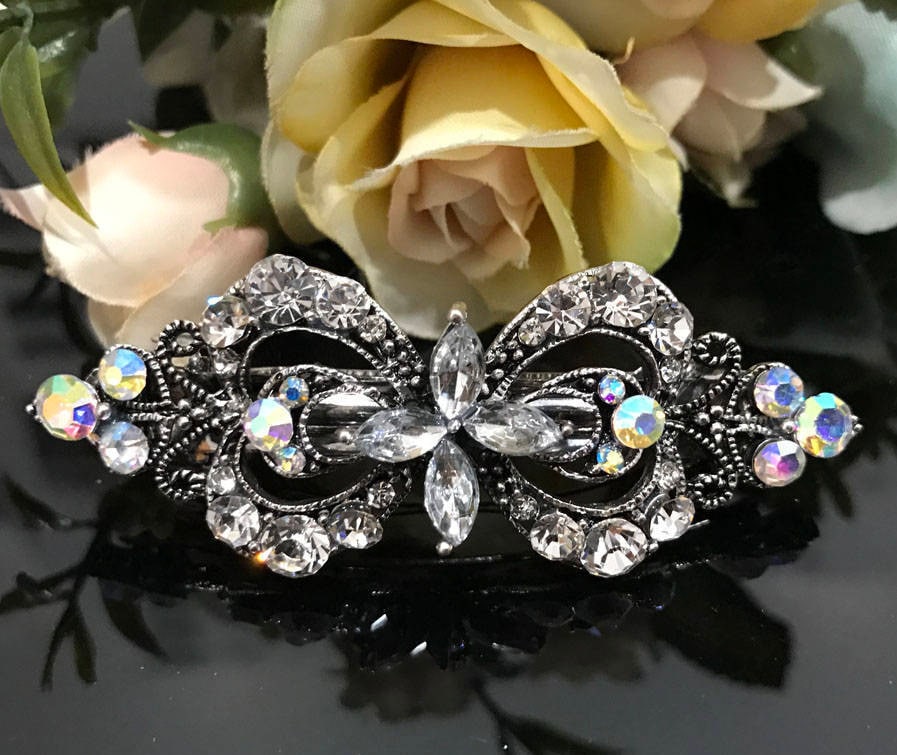 Vintage Blume Kristall Antike Haarspange, Französisch Clip, Vintage-Haar-Accessoire Vintage Blume Kristall Antike Haarspange, Französisch Clip, Vintage-Haar-Accessoire von hjewelry4