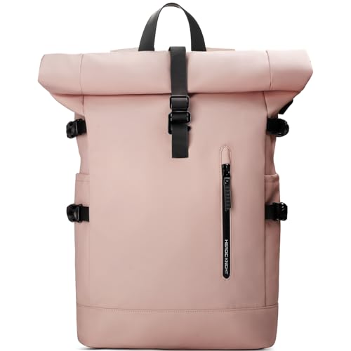 hk Rolltop Rucksack Groß 23 L Wasserdichte Laptop Rucksack Herren Damen 15,6 Zoll mit USB-Anschluss Schulrucksack Leicht Fahrradrucksack Anti-Diebstahl Reiserucksack für Business Uni Freizeit - Rosa von hk