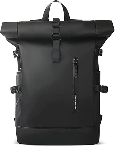 hk Rolltop Wasserdicht Groß 27 L Laptop Rucksack Herren Damen 15,6 Zoll mit USB-Anschluss Schulrucksack Leicht Fahrradrucksack Anti-Diebstahl Reiserucksack für Business Uni Freizeit-Schwarz von hk