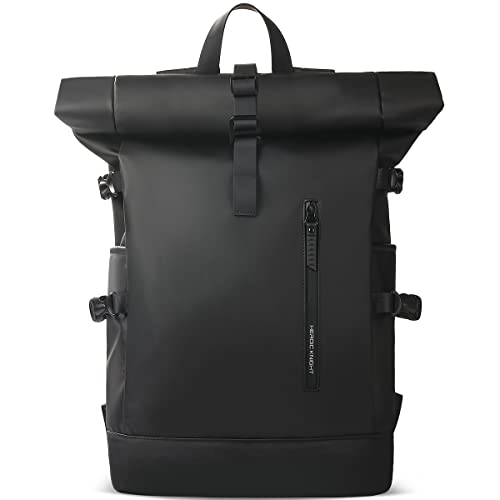 Rolltop-Rucksack 27L erweiterbar Wasserdichte Laptoprucksack Notebook-Rucksack 15,6 Zoll großer USB-Ladeanschluss Anti-Diebstahl Rucksack Damen Herren Ideal für Freizeit Wandern Camping Reisen-Schwarz von hk