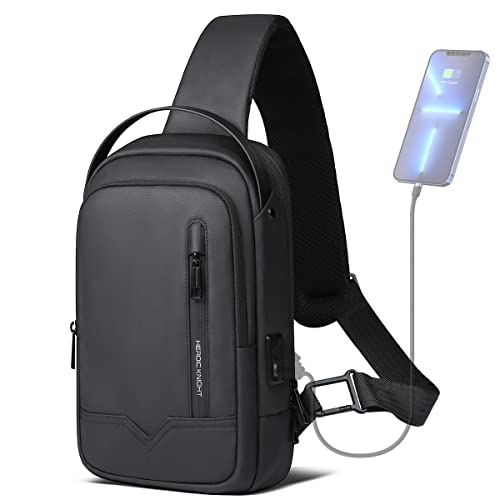 hk Umhängetasche Herren, Wasserdicht Schultertasche 11,3 Zoll iPad Brusttasche Crossbody Bag mit USB-Ladeanschluss, Rucksack Klein Sling Bag Herren für Arbeit Reisen Radfahren Wandern-Schwarz hk Umhängetasche Herren, Wasserdicht Schultertasche 11,3 Zoll iPad Brusttasche Crossbody Bag mit USB-Ladeanschluss, Rucksack Klein Sling Bag Herren für Arbeit Reisen Radfahren Wandern-Schwarz von hk