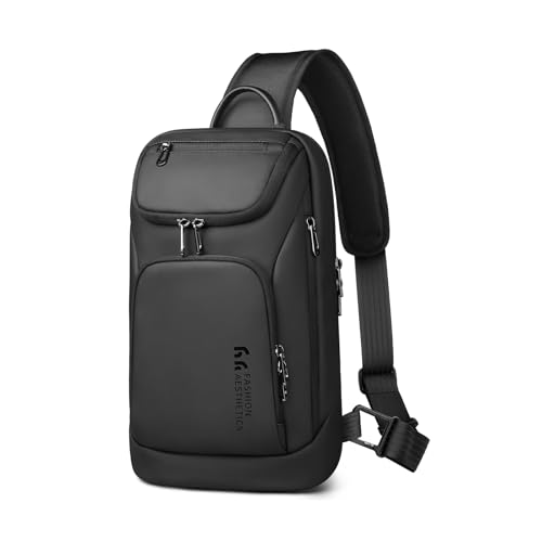 hk brusttasche herren, EDC Wasserabweisend schultertasche mit Fach für 9,7 Zoll iPad Tablet, leichte Umhängetasche herren für den täglichen Weg zur Arbeit – Schwarz von hk