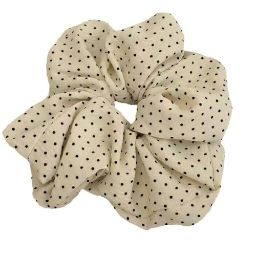 Puffy Polka Dot Stoff Großer Darm Haar Kreis Weiblich Retro Netflix Haarseil Premium Feeling Stirnband Temperament Kopf Blume (Beige, 14 cm) von hlspassion