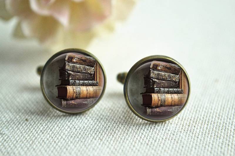 Altes Buch Manschettenknöpfe Krawattenklammer Set, Bücherregal Männer Manschettenknöpfe, Bibliothekar Krawattenschmuck, Geschenk Für Männer von hmpisces