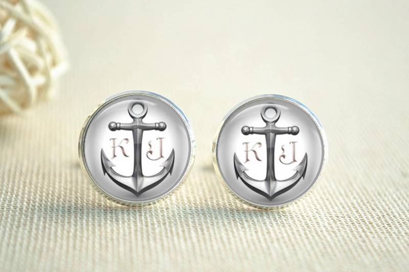 Anker Manschettenknöpfe, Name Des Liebhabers Anfangsmanschettenknöpfe, Benutzerdefinierte Monogramm Personalisierte Krawattenklammer Männer von hmpisces