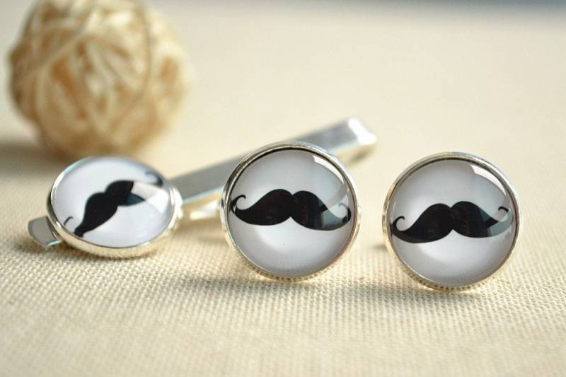 Bart Manschette Links Und Krawatte Clip Set, Schnurrbart Manschettenknöpfe Personalisierte Herren Zubehör, Braut Party, Bräutigam | xk025 von hmpisces