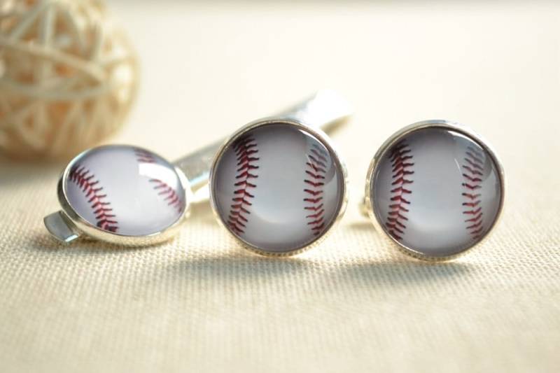Baseball Manschettenknöpfe Krawatte Clip Set, Sport Bar Herren Zubehör, Schmuck, Bräutigam | xk028 von hmpisces