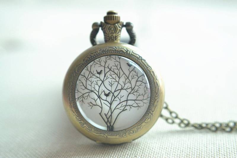 Baum Taschenuhr Halskette, Vögel Auf Bild Anhänger Steampunk Life Tree Watch Halskette Schmuck, Unisex | Hb010 von hmpisces