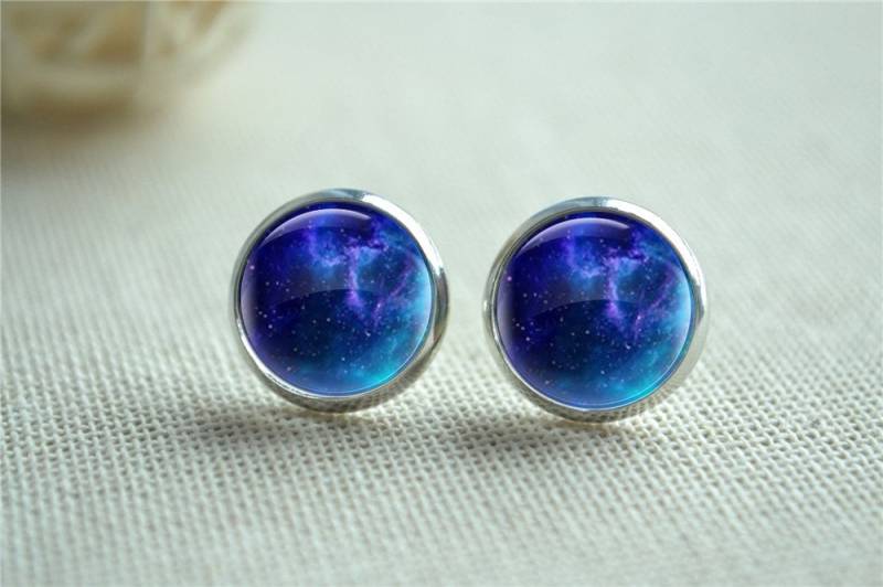 Blaue Galaxie Ohrringe, Roted Post Blaue Nebula Ohrstecker Raum Unisex Geschenk | Eh0039 von hmpisces