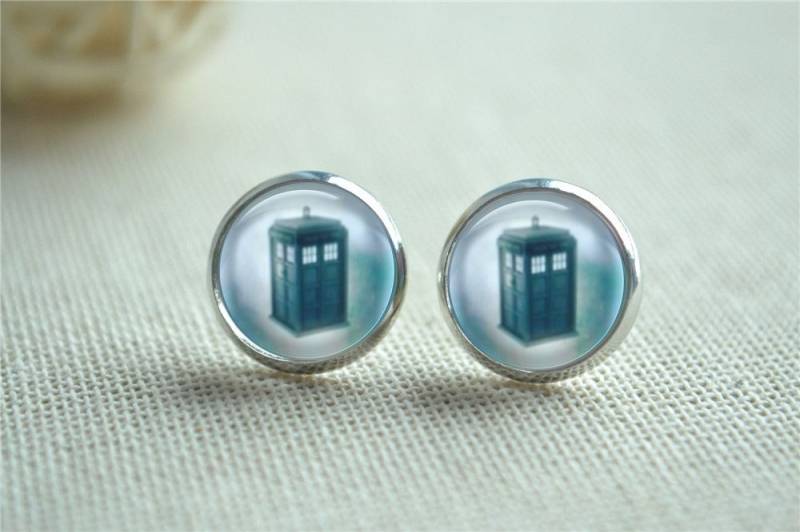 Doctor Who Ohrringe, Tardis Ohrstecker, Polizei Box Bild Glaskuppel Cabochon Schmuck | Eh125N3 von hmpisces